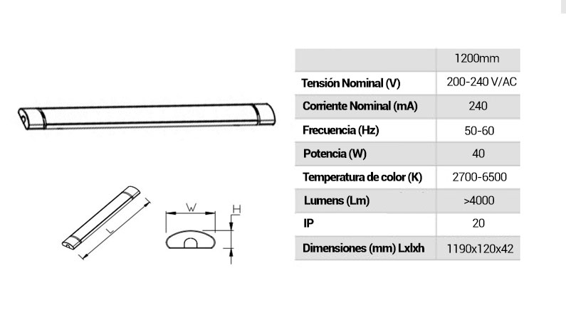 luminaria lineal led 120cm